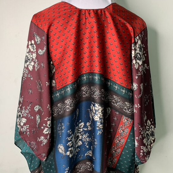 Free People Boho Mon Cheri Silky Patchwork Kimono One Size - Picture 10 of 14